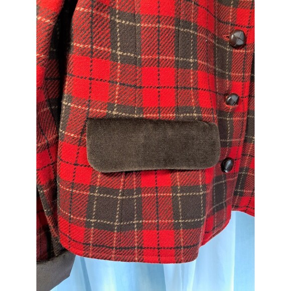 Vintage Liz Red Brown Equestrian Plaid Lined Wool Blend Riding Jacket Blazer 10 - Picture 4 of 12